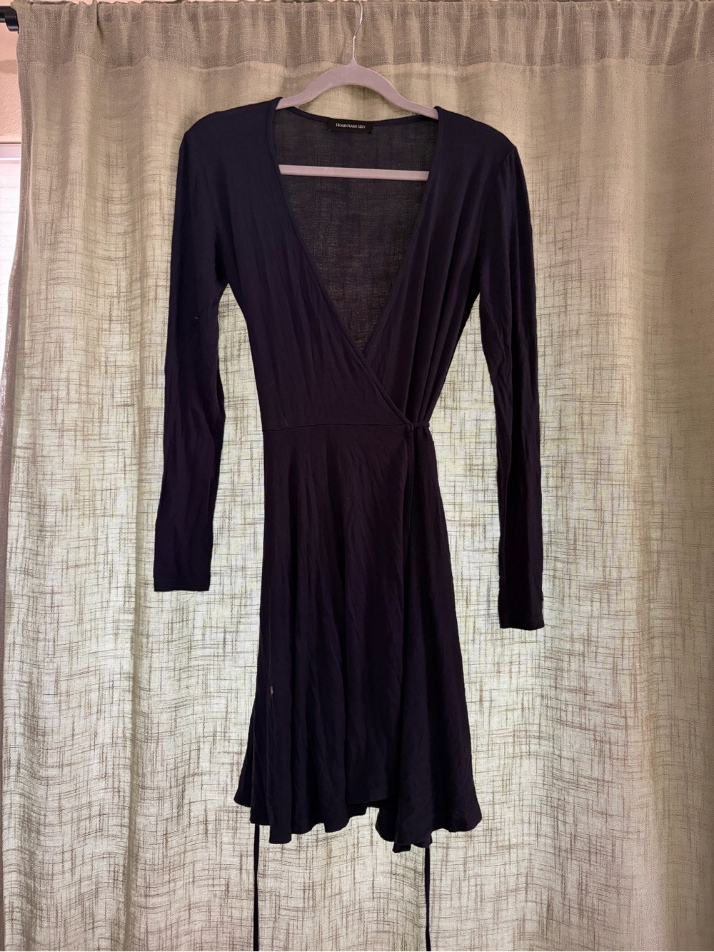 Long Sleeve Navy Wrap Midi Dress with Deep V and pockets!